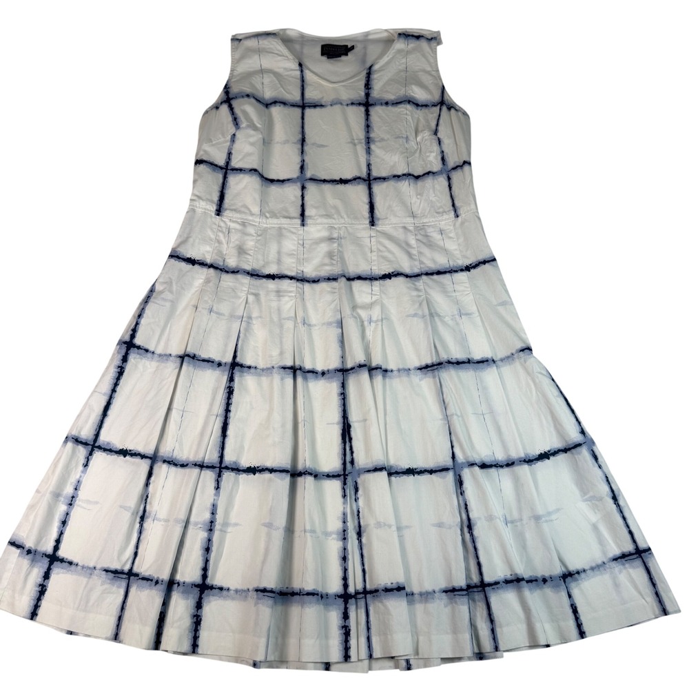 Pendleton Dress Womens 16 White Blue Cotton Pleated Grid Coastal Resort Summer